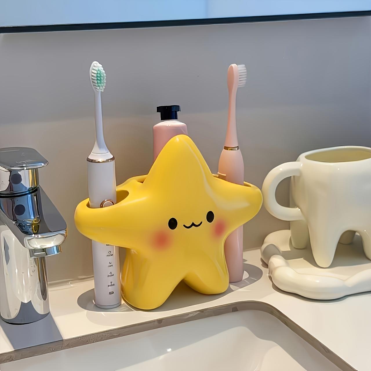 Large Star Design Toothbrush Holder Cute Smiley Shape Space Saving Bathroom Storage Stand For Manual & Electric Toothbrush