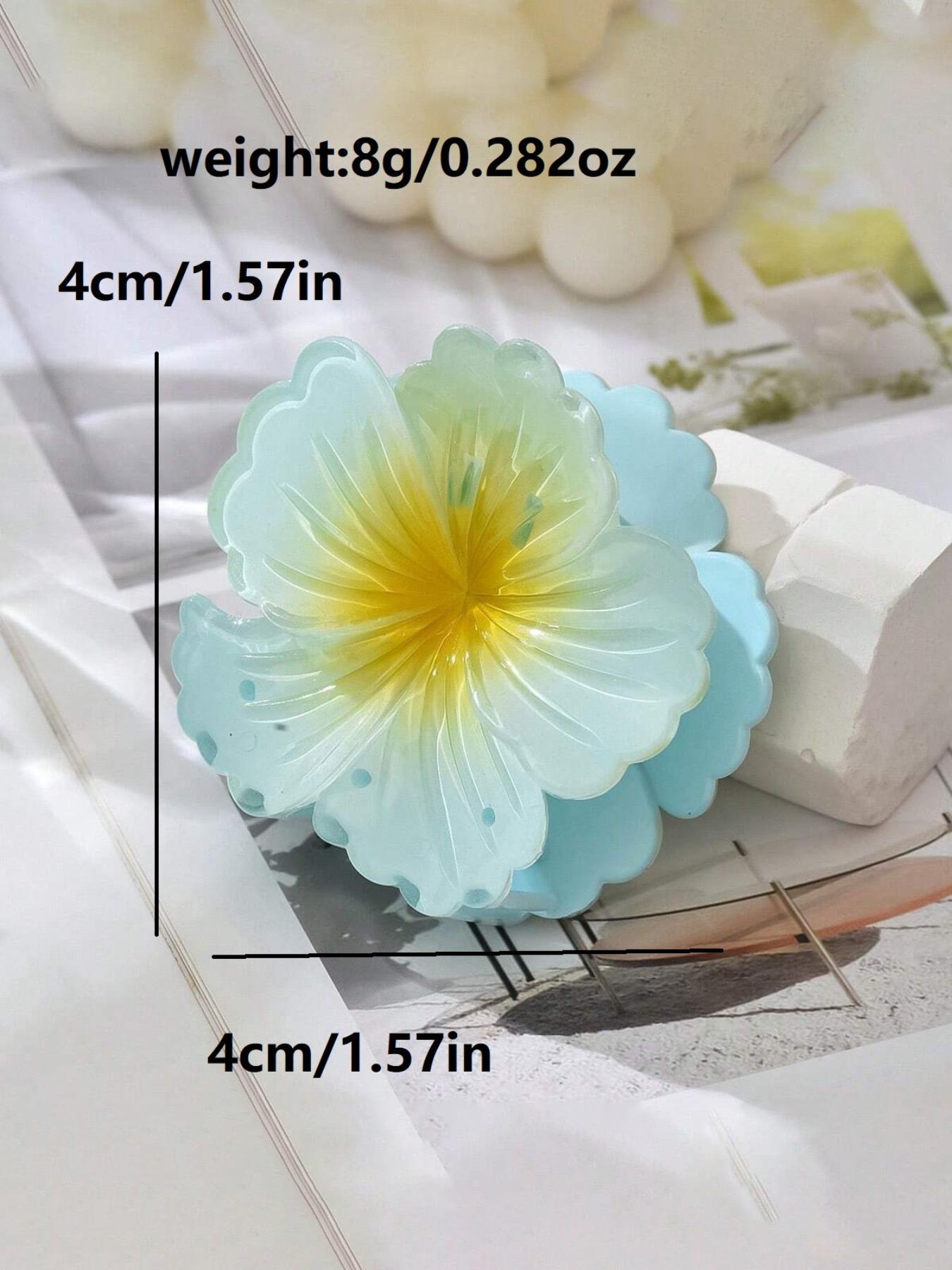 Blossom Design Hair Clips Set, & Blue Block, Layered Petal Texture, Secure Tooth Clip, Elegant All-Season Accessory