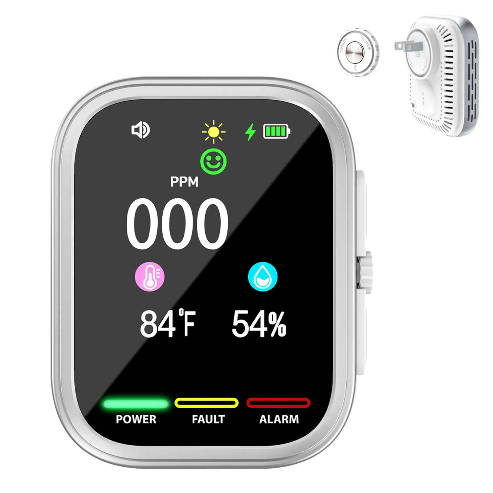 PYZYCKYH 6-in-1 Indoor Environment Monitor with Color Display, Temperature & Humidity, Plug-In Design and Magnetic Mount for Home, Garage, RV & Travel
