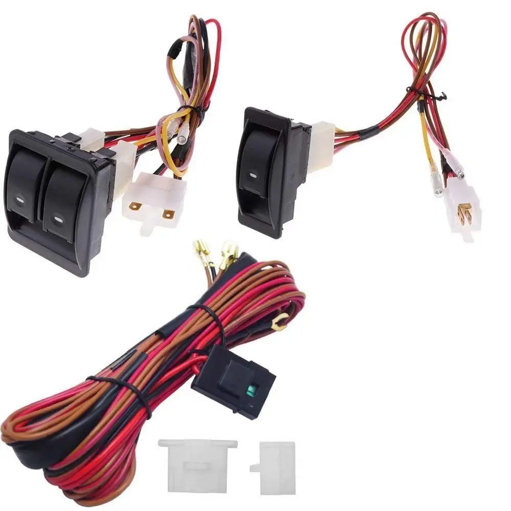 12V Power Window Switch Kit with Wiring Harness for 2-Door Vehicles DIY Conversion