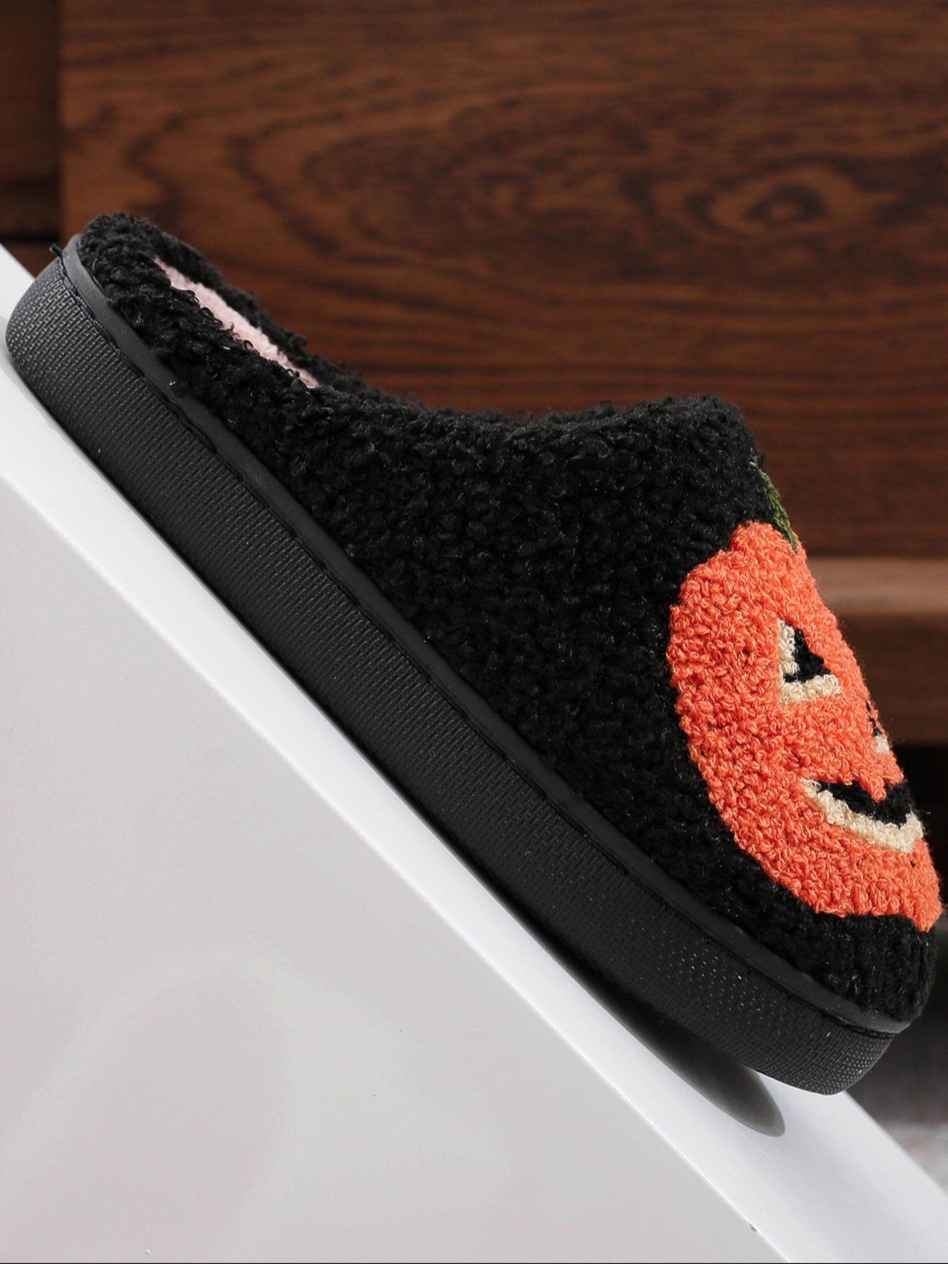 Women's Cartoon Pumpkin Pattern White Slippers, Casual Soft Comfortable Home Slippers, Warm Lightweight Slipper for Indoor & Outdoor Useas Birthday Gifts Halloween, Girl, Footwear