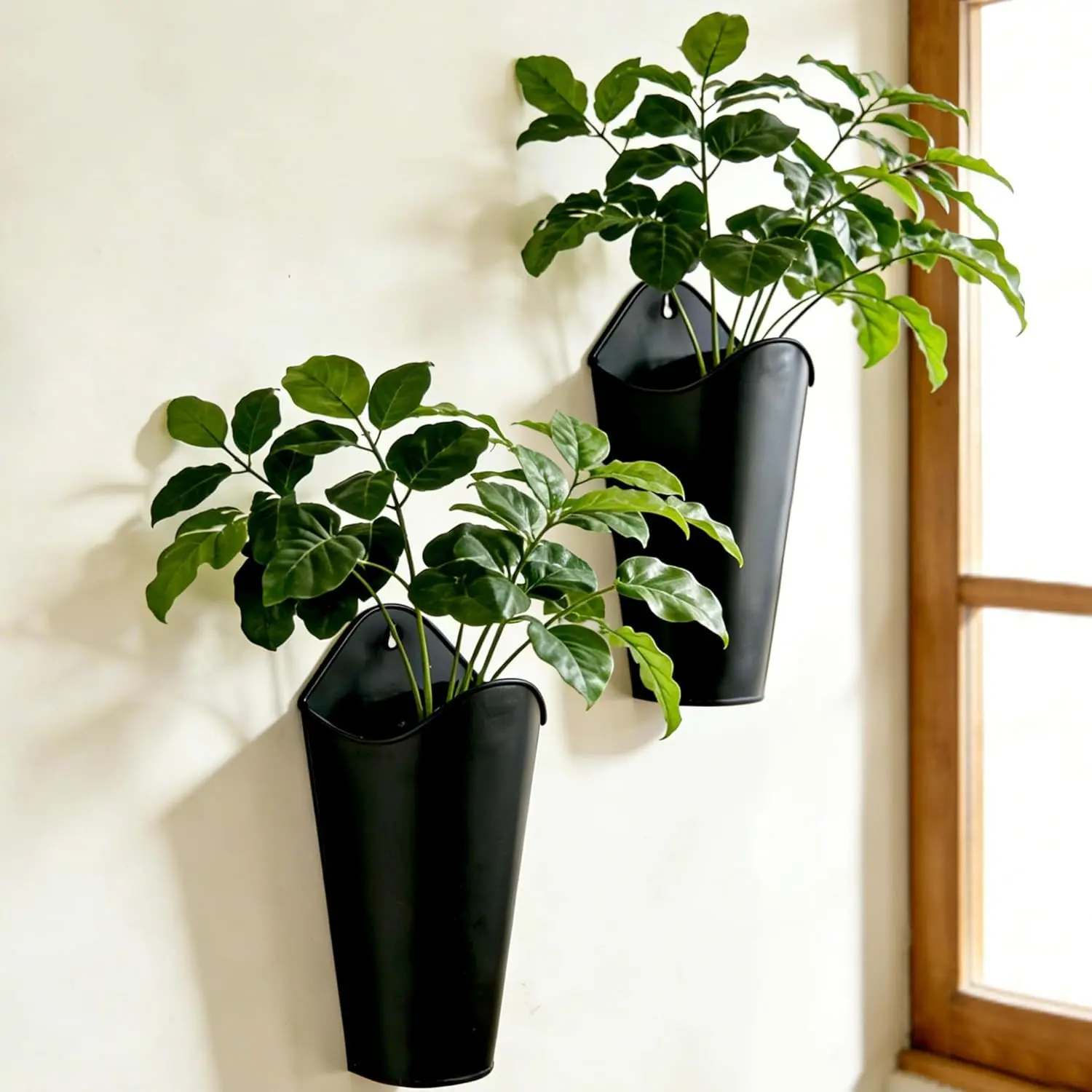 12 Inches Galvanized Wall Planters, Set of 2 - Black Metal Hanging Flower Buckets for Farmhouse Decor, Tall Tin Vases for Dried Flowers & Greenery, Indoor Outdoor Country Decor