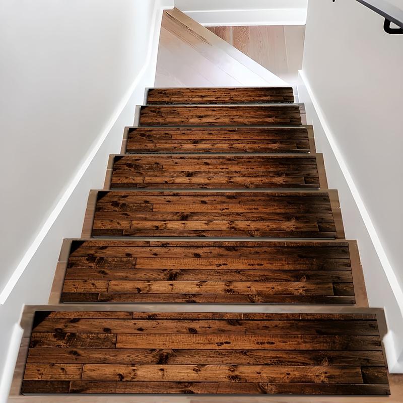 6/8/15pcs Vintage Rustic Wood Plank Diatom Mud Stair Treads, Superior Water Absorption and Quick Drying, Super Absorbent Non Slip Carpet Mats for Wood Steps, Quick Drying Moisture Wicking Stair Runners, Anti Slip Washable Rugs for Dogs Kids Elderly