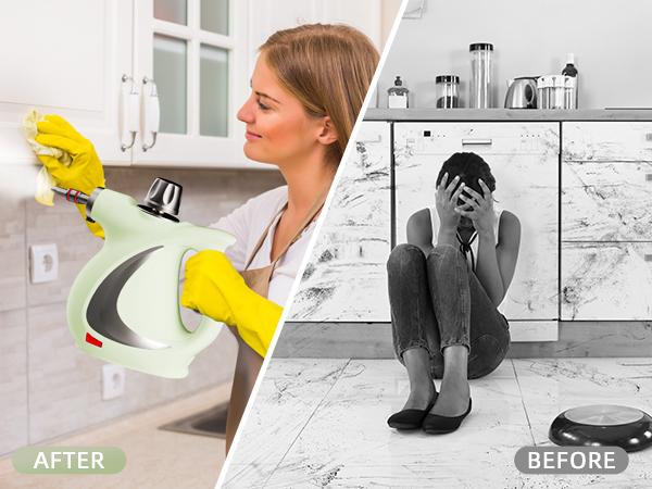 Spurgehom Pressurized Handheld Steam Cleaner, Multi-surface Natural Steam Cleaner with 11pcs Accessories Multi-purpose Steamer for Cleaning Floor, Car, Kitchen, Home Use (Green)