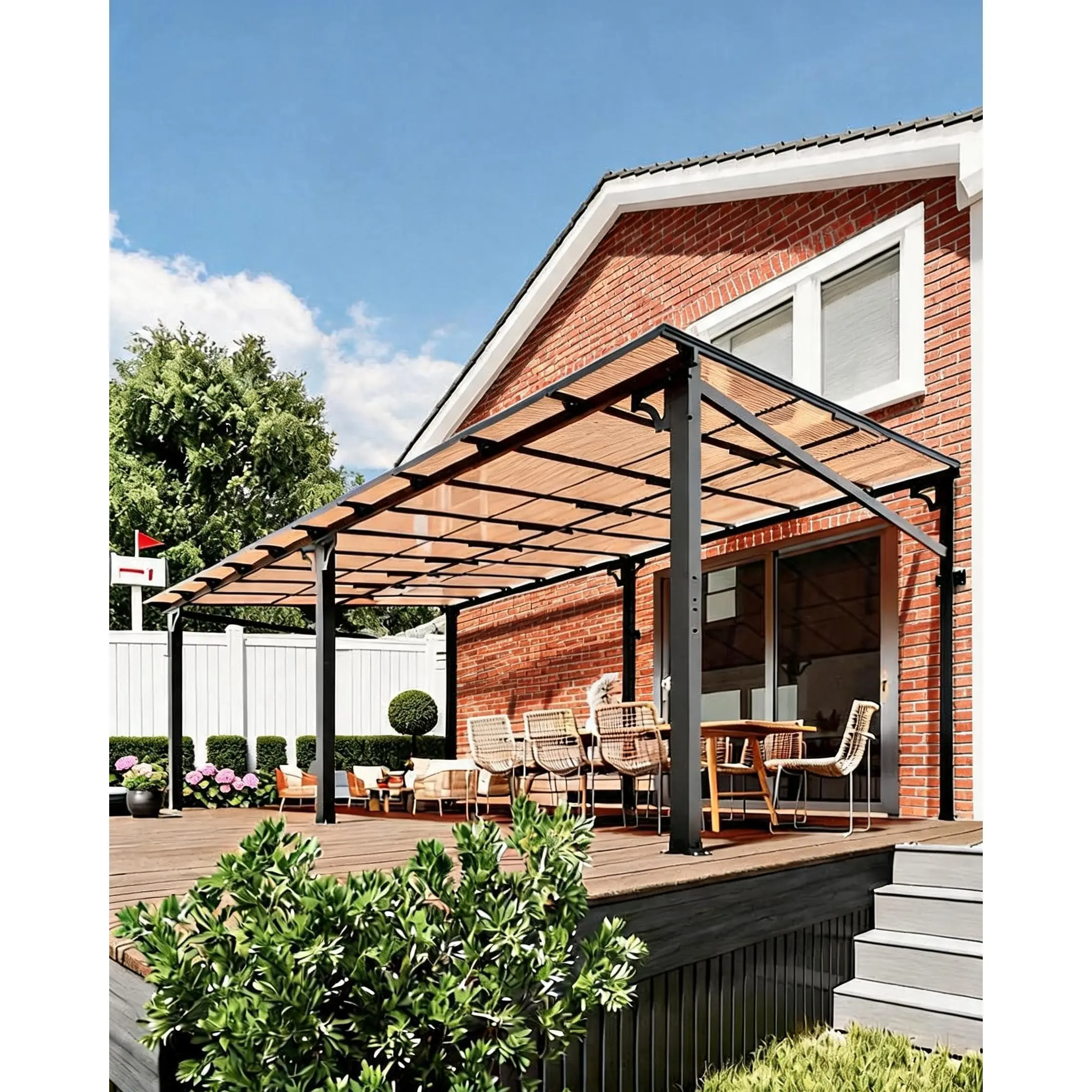 Gaomon 12x20 FT Lean-to Wall Mounted Gazebo, Hardtop Polycarbonate Roof Pergola, Aluminum Frame Patio Cover for Deck Backyard, UV Resistant, All-Weather Outdoor Shelter, Modern Design