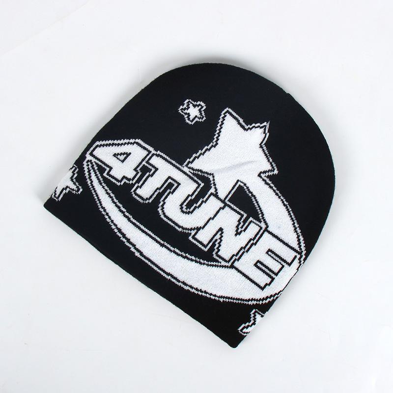 4tune Star Pattern Knit Beanie, Unisex Y2K Streetwear Skull Hat, Warm Skateboard Beanie, Perfect for Street Style, Winter, Daily Wear