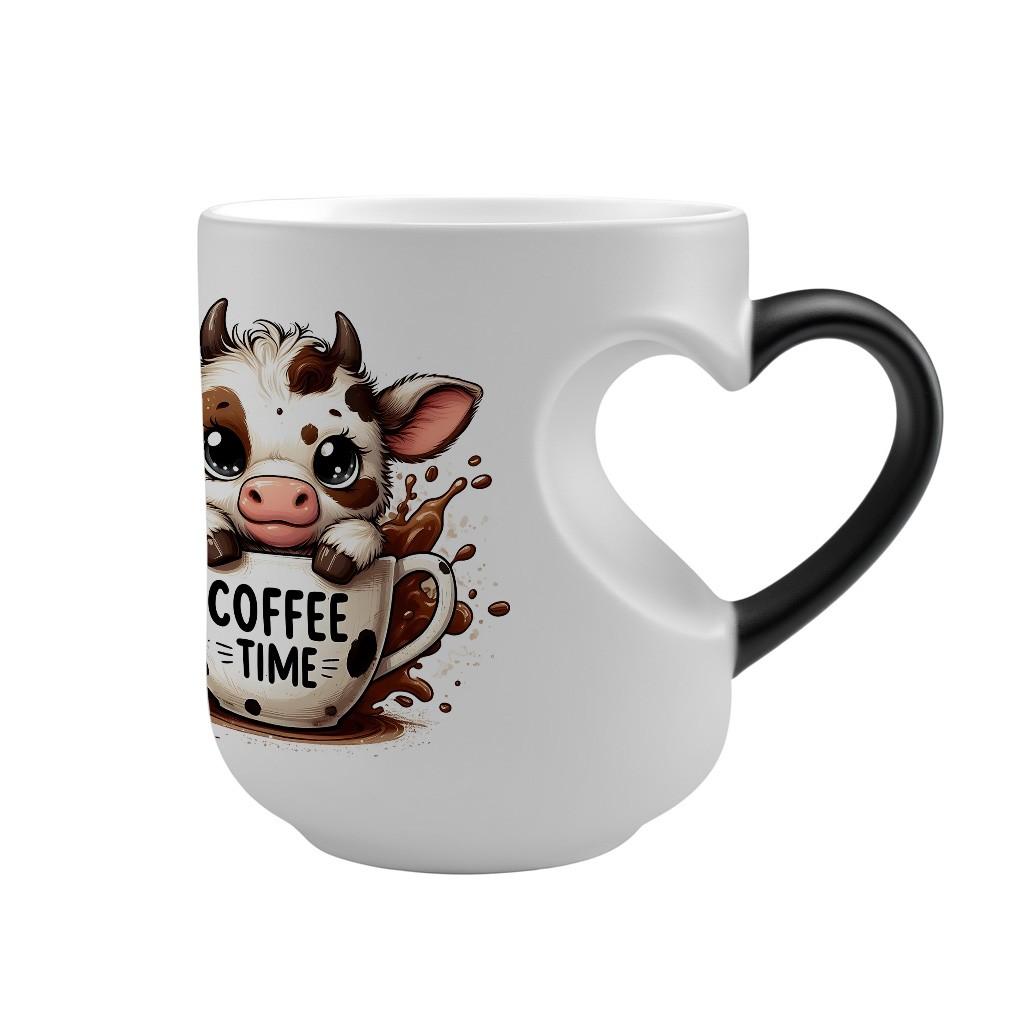 1pc Highland Cow Coffee Time - Color Changing Ceramic Mug - Hot/Cold Thermochromic Design, Heart-Shaped  Reusable Coffee Cup, Birthdays - Perfect Gift for Valentine's Day, Easter, Mother's Day, Coffee Mugs