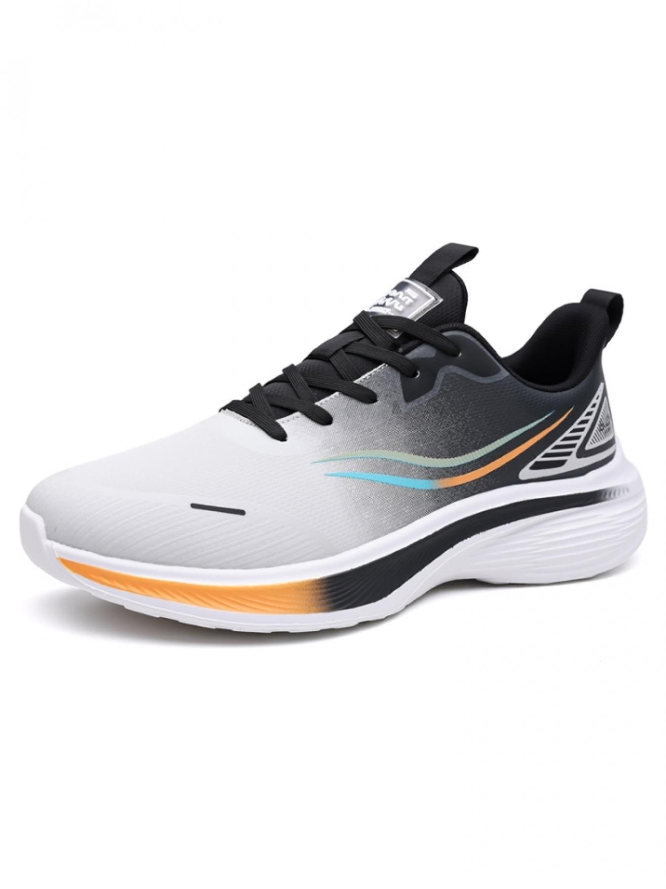 Men's Black-White Streamline Sneakers: Cushioned Platform Design, Professional Running & Training Shoes
