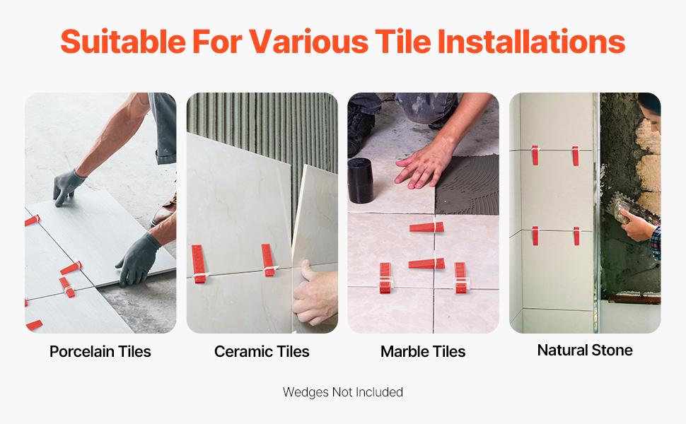 VEVOR Tile Leveling System Clips, 2200-Piece DIY Tile Leveler Spacers, 1/16(1.5 mm) Tile Leveler Clips, Tile Leveling System Tile Installation Tools for Professional Ceramic Tile, Stone Installation