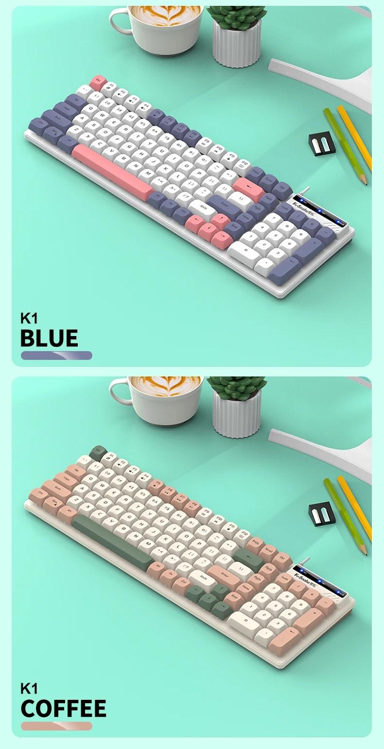 Km100 Wired Keyboard Mouse Set, Mouse Combo, Home & Office Use, USB Interface, Compatible with Windows System, Fashion Color Block Gift