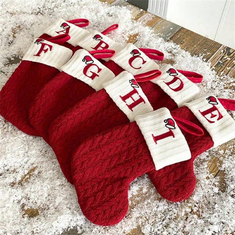 Knitted Letter Christmas Stocking, Personalized Initial Xmas Sock, Fireplace Hanging Decor, Holiday Party Gift, Home Decoration Knitted Letter Christmas Stocking, Personalized Initial Xmas Sock, Fireplace Hanging Decor, Holiday Party Gift, Home Decoration