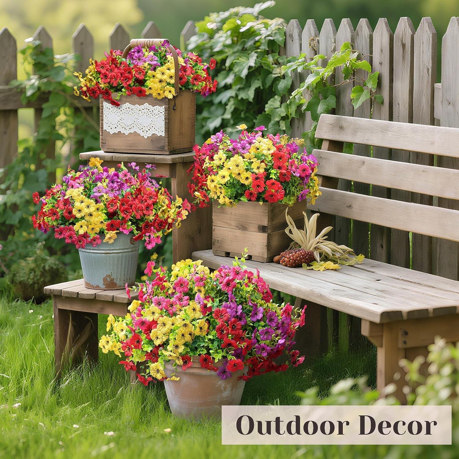 2 Bundles Artificial Violet Rose Bushes, Outdoor UV-Resistant Waterproof Fake Flowers, Patio Garden Decor, Low Maintenance, Christmas Decoration