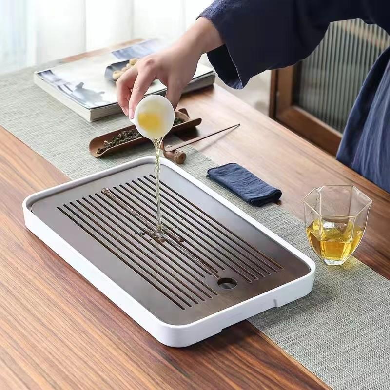 Home Simple Small Tea Tray, Water Storage Type Bamboo Tea Seat, Round ...