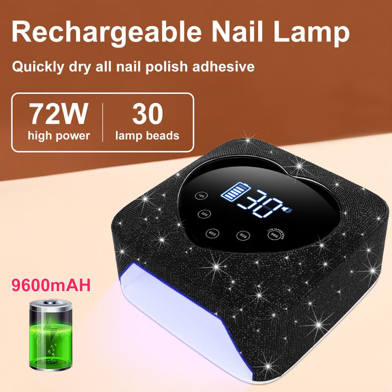 72W cordless rechargeable nail lamp UV LED nail lamp with 30 LED beads rechargeable nail gel dryer  with 5 timing settings  nail salon nail art nail care Manicure Cutics