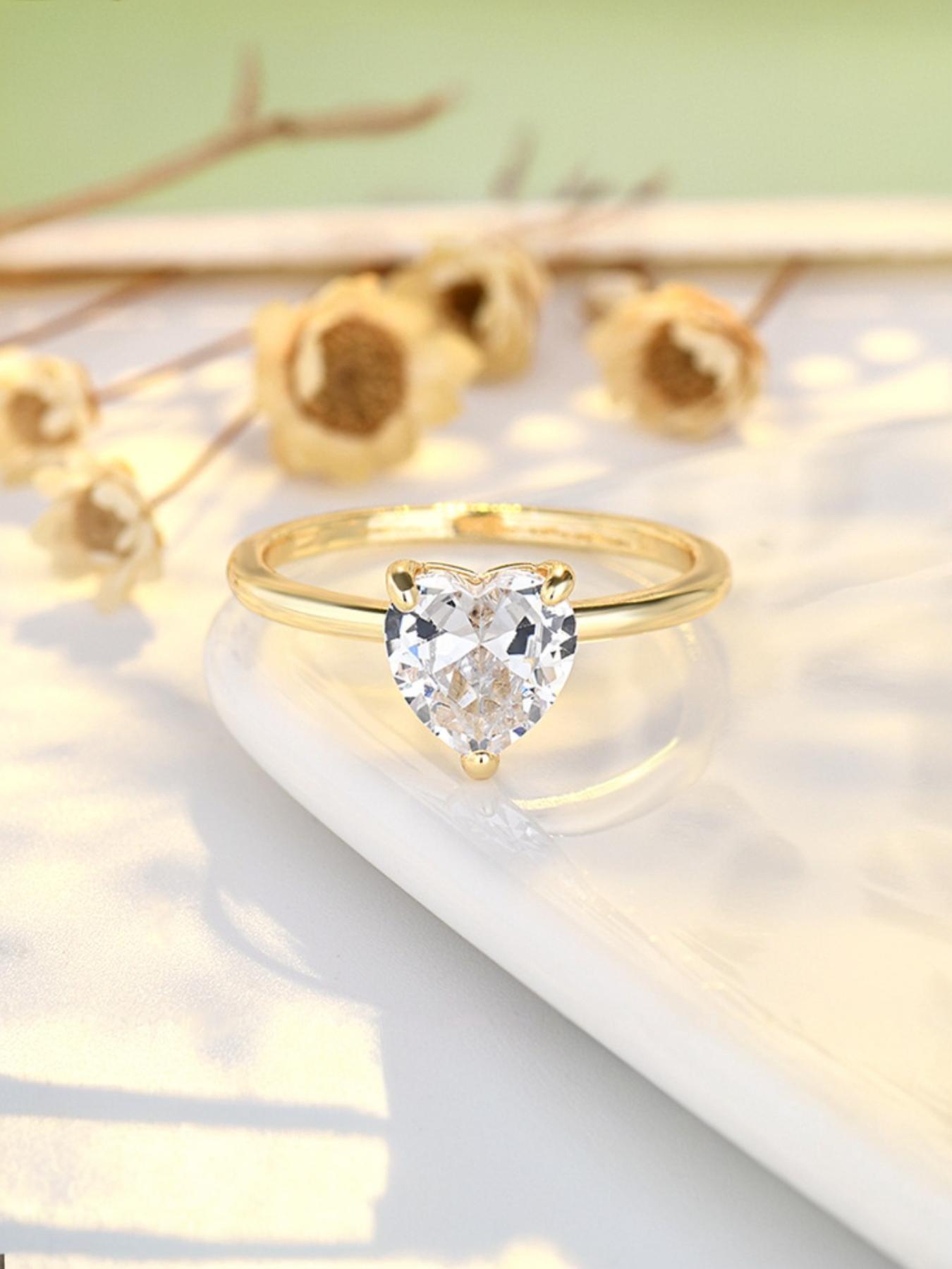 Moissanite Engagement Ring, Heart-Shaped Diamond Wedding Band, D Color, Perfect Gift for Girlfriend, Seven Happiness Day Present