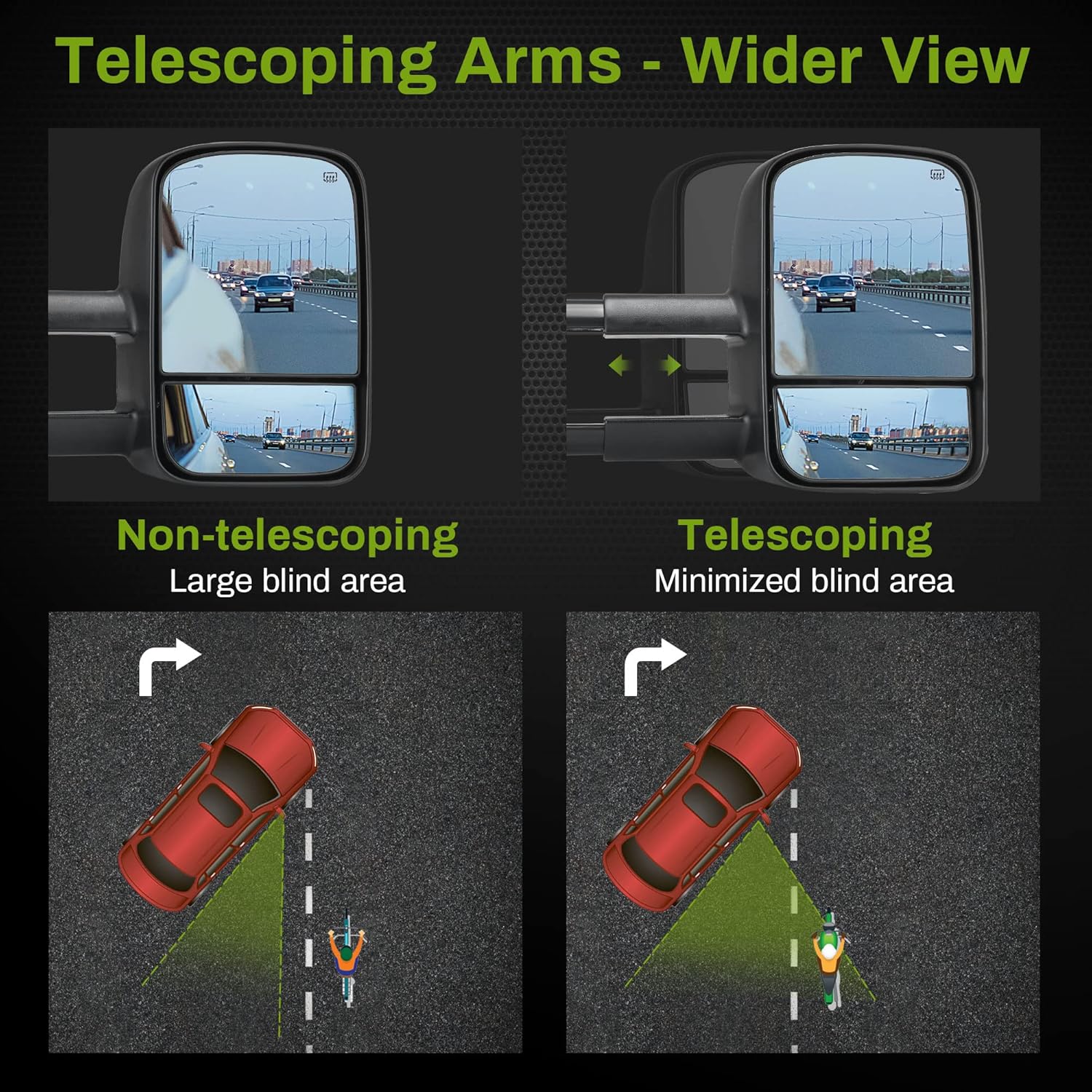 OEDRO Extendable Tow Mirrors Compatible with 2003-2006 Chevy Silverado Tahoe GMC Sierra Extendable Tow Mirrors, Arrow Signal Light Powered Heated