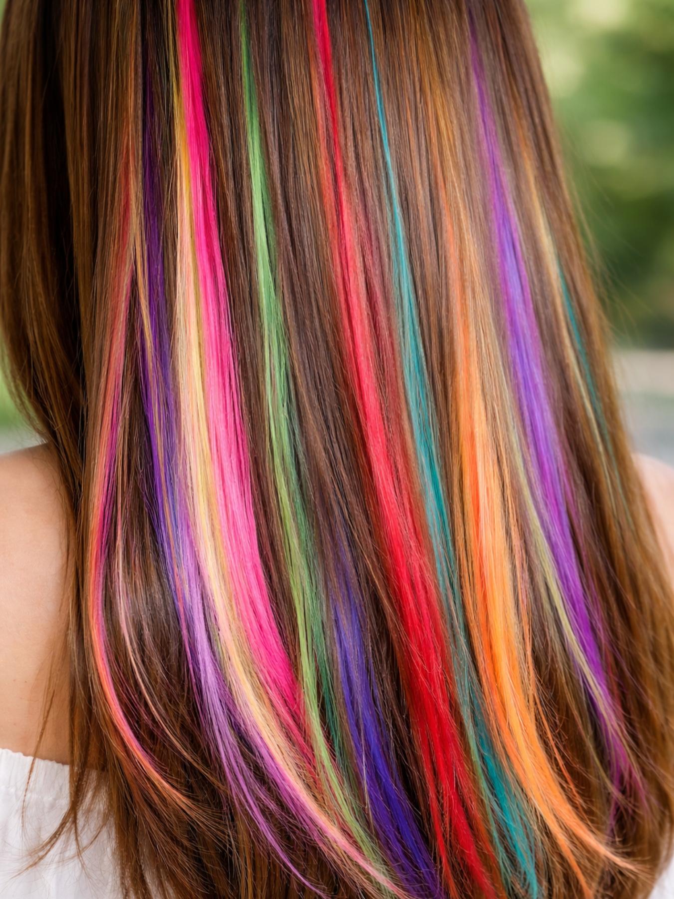 Rainbow Clip-In Hair Extensions, Colorful Hair Streaks for Girls & Teens, Instant Highlight Hair Pieces for School, Parties & Dress Up