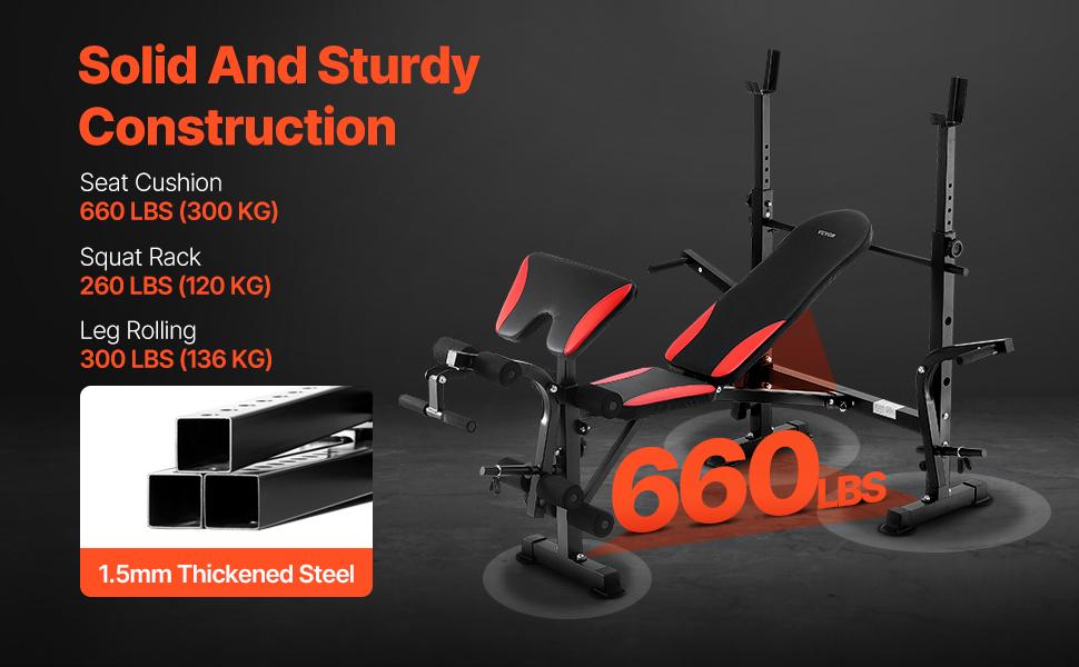 VEVOR Weight Bench, Multi-Functional Adjustable Weight Bench Press for Full Body Workout, 660lbs Exercise Sit up Bench for Home Gym Strength Training, Flat Bench with Quick Folding Fast Adjustment