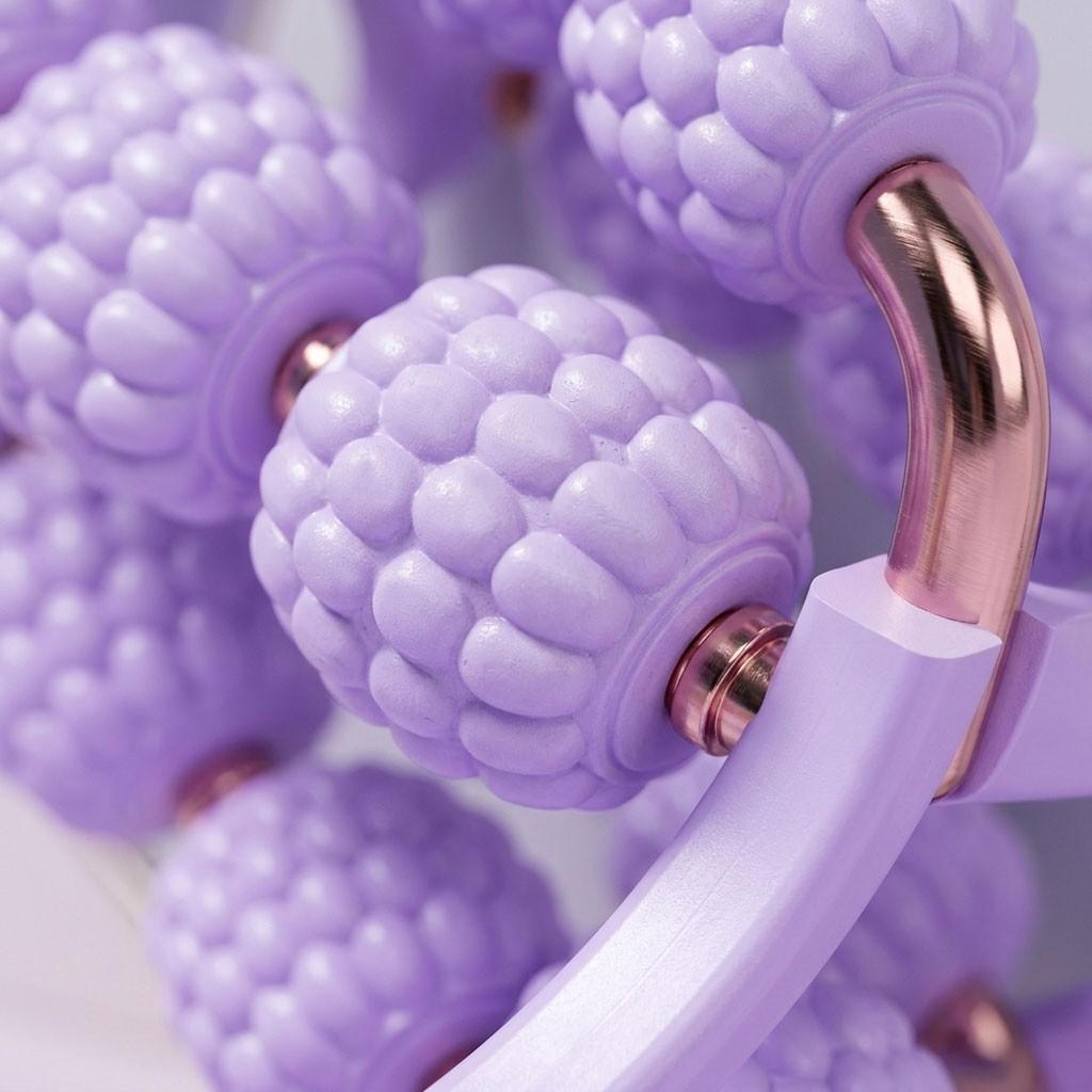 18-Wheel Circular Leg Massager, Rose Gold Metal Connectors, Ergonomic Arc Frame, Muscle Activation & Relaxation, Yoga & Home Use