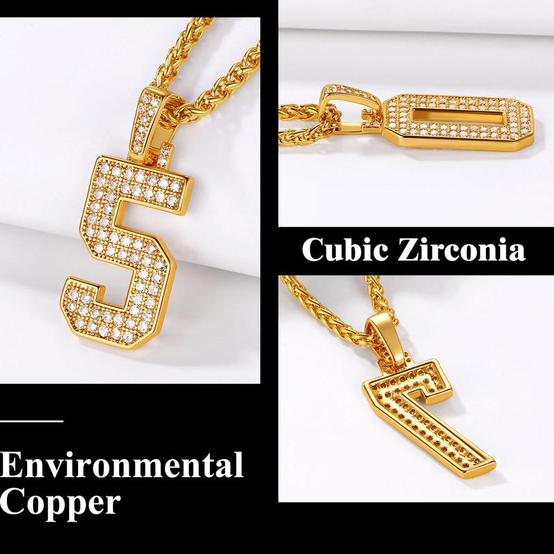 U7 Number 0-9 Pendant Shing Necklace for Men Women CZ Hip Hop Jewelry