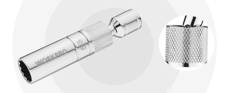 #JumpstartSale WORKPRO 7-Pack Magnetic Swivel Spark Plug Socket Set, Includes 9/16-inch, 5/8-inch, 13/16-inch, 14MM Thin Wall Sockets with 4, 6, 11-inch Extensions, 3/8" Drive with 12 Points, Magnetic Core