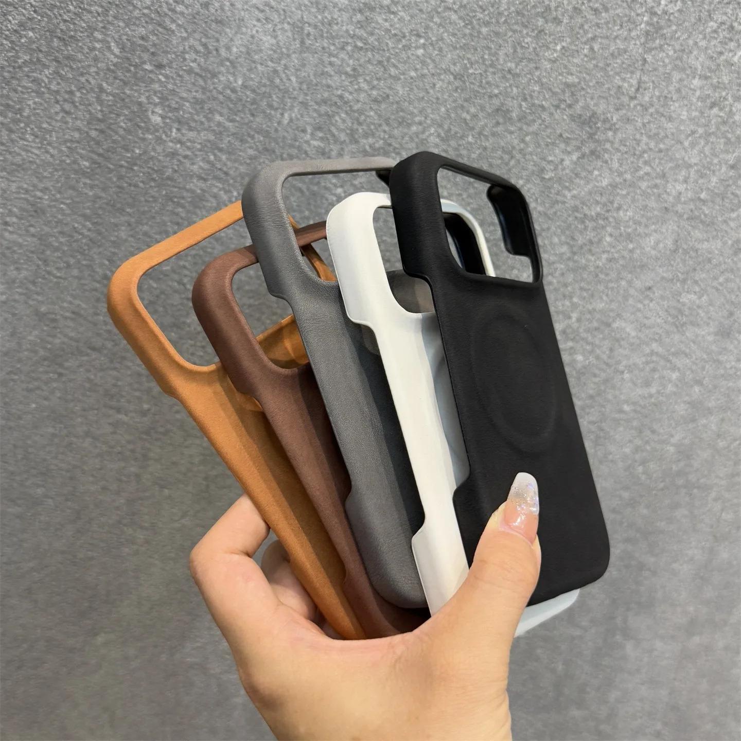 Luxury Sheepskin Feel Leather Magnetic Case For iPhone 17 Pro Max 13 12 14 15 Plus 16 Pro Max 17 Air For Magsafe Matte Cover