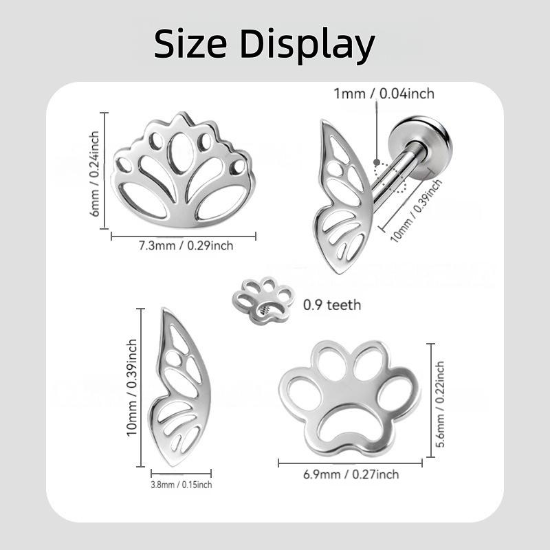 Titanium alloy anti allergic puncture jewelry, cute cat claws, butterfly external thread, lip studs, ear studs, nose studs, suitable for different puncture sites, unisex, birthday, Valentine's Day, Mother's Day, Christmas, Halloween gifts