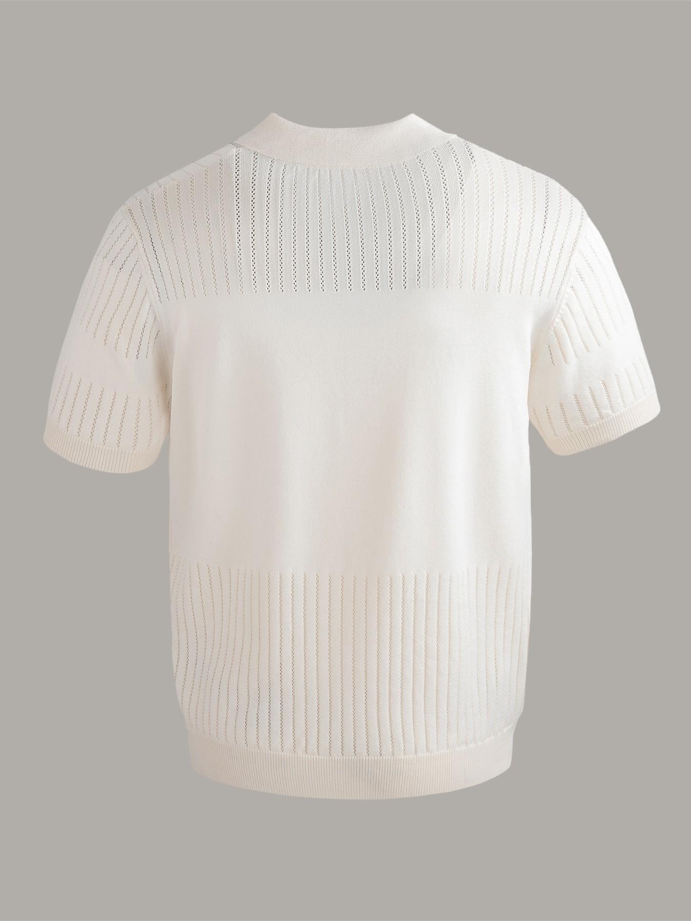 Men's Textured Knit Short Sleeve Polo Shirt, Light Breathable Fabric ...