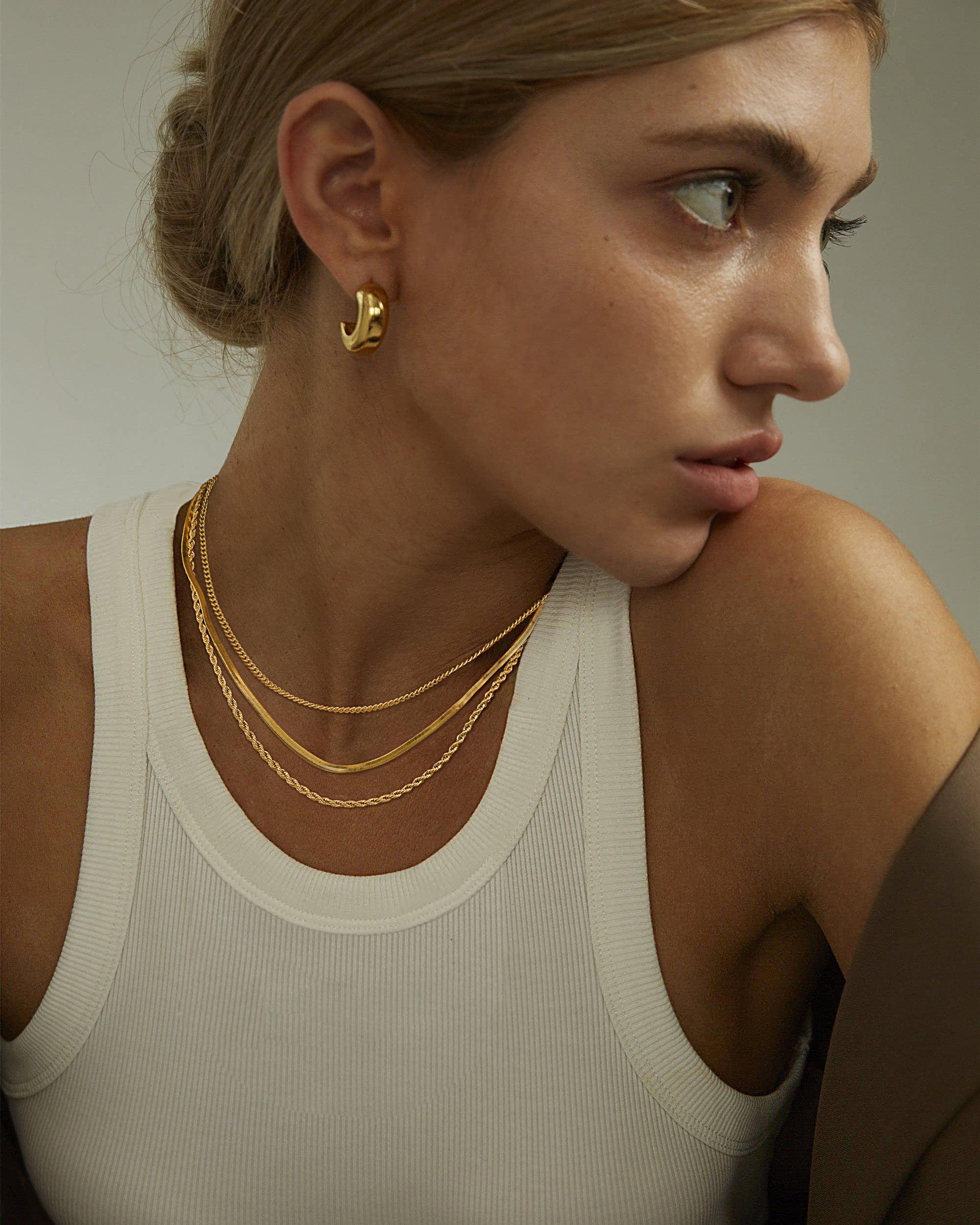 Tewiky&Dearmay Herringbone Necklace for Women,Dainty Snake Gold Chain Choker Necklaces,Simple Gold Layered Necklaces,Gold Jewelry Gift for Women