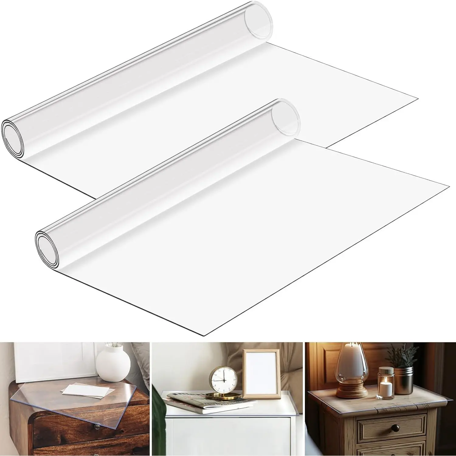 Clear Plastic Nightstand Table Cover Protector 15.8 x 23.6 Inch 1.5mm Thick Rectangle PVC Coffee Dresser Mat Trimmable for Irregular Occasion 2 Pieces Smooth