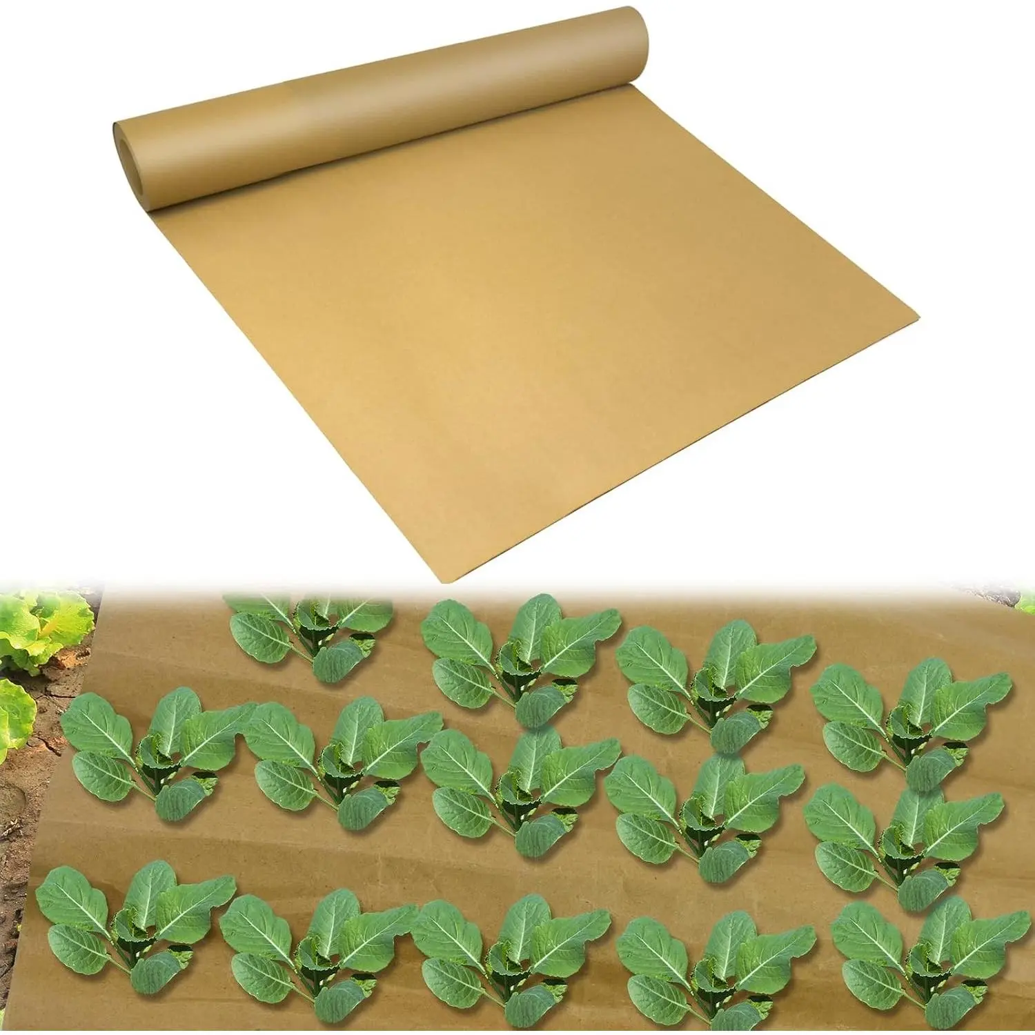1.31x50 Ft Biodegradable Paper Weed Barrier Roll Heavy Duty Garden Paper Weed Control Biodegradable Landscape Fabric Thickened Garden Bed Grass Paper Mulch Film Weed Block Paper for Garden Lawn