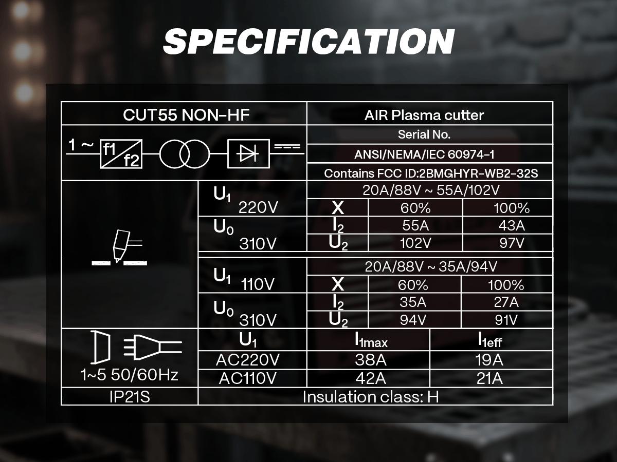 Arccaptain CUT55 Non-HF Plasma Cutter, Blowback Non-HF Pilot Arc Plasma Cutting Machine, Large LED Display IGBT Inverter 110/220V Dual Voltage, 3/5" Clean Cut, Mesh Cutting, Rust Removal, PA PT Adjustable, Black Friday Deals, Xmax Gift for Man and Dad