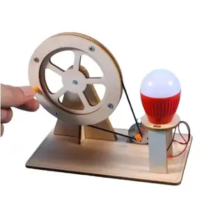 DIY Hand Crank Generator Science Kit STEM Educational Toy for Kids Wooden Physics Experiments to Learn Electricity & Renewable