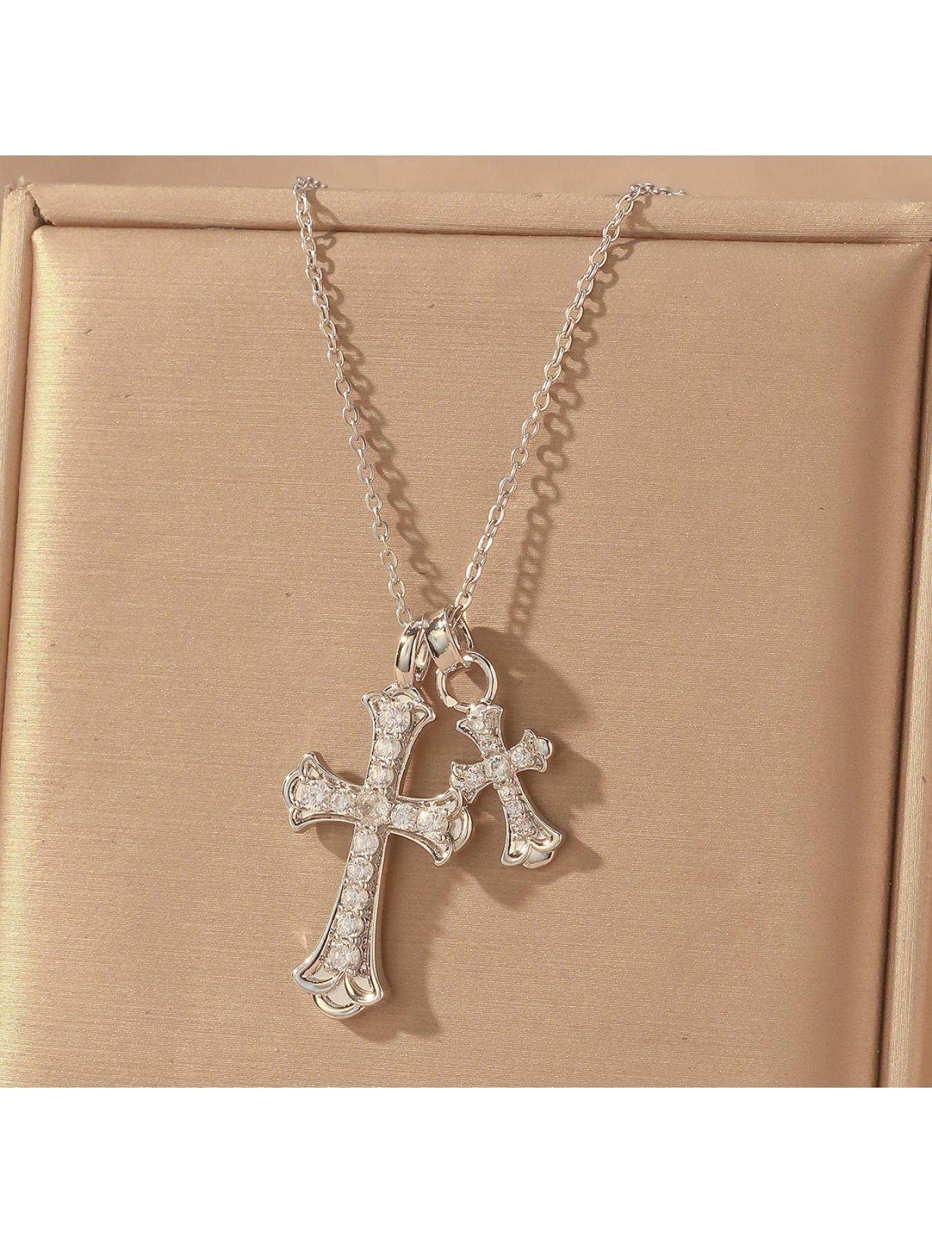 Women's Internet celebrity double cross necklace, niche design, light luxury, versatile, personalized, sweet and cool, versatile pendant collarbone chain