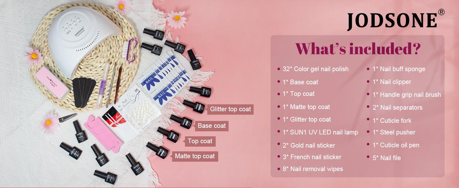 JODSONE 36 PCS Gel Nail Polish Starter Kit UV Light and Dark Series Gel Nail Set No Wipe Base Matte and Glossy Top Coat All Kinds of Manicure Tools