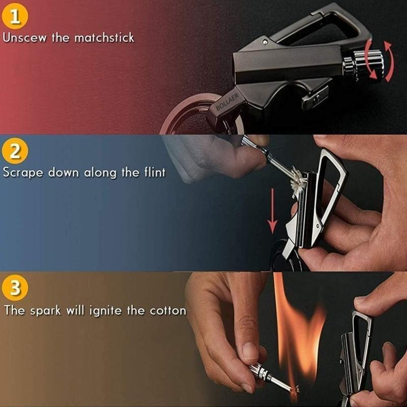 Permanent Match Infinity Lighter, 3-in-1 Multifunctional Metal Keychain Lighter with Bottle Opener, Waterproof Reusable Windproof Flint Fire Starter for Camping Hiking Travel Survival, Lighter Fluid Not Included