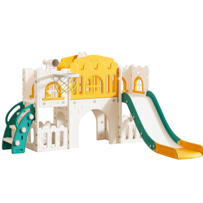 SUNNYGLADE 7 in 1   Multifunction  Toddler Slide, Kids Climber Slide with Storage Space and Non-Slip Steps, Toddler Playset with Basketball Hoopa and Telescope,   Colorful  Indoor Outdoor Playground for Toddler