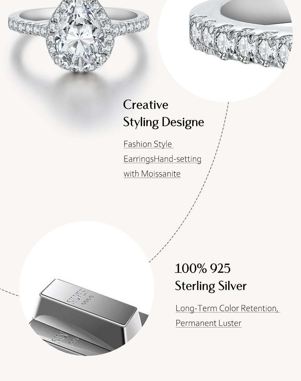 2CT Pear Cut Synthetic Moissanite Rings For Gift 925 Sterling Silver Engagement Wedding Anniversary Ring R062 SpringStatements