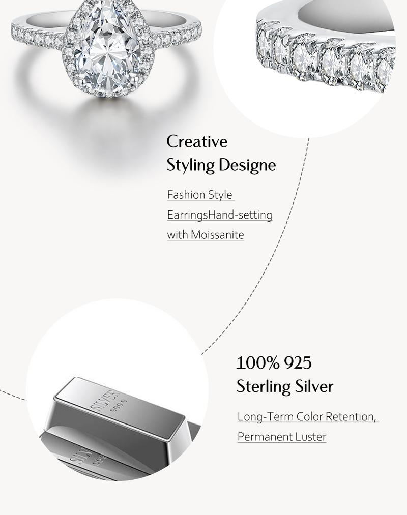 2CT Pear Cut Synthetic Moissanite Rings For Gift 925 Sterling Silver Engagement Wedding Anniversary Ring R062