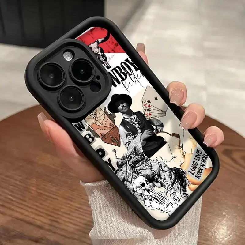 Western Culture Cowboy Pattern Mobile Phone Casing - 1.2mm Slim Fit TPU Shockproof Protective Smartphone Cover for iPhone Series (18,17 Pro Max,16 Plus,15,14,13,12,11,Air E), Non-Slip Durable Silicone, Full Camera Protector, Phone Accessories