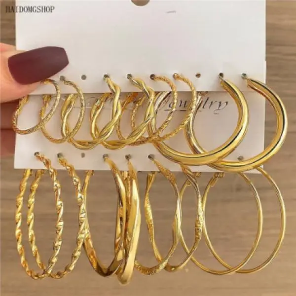 8 Pcs Elegant Geometric Hoop Earring Set for Women, Irregular Creative Personalized Hollywood‑Style Fashion Jewelry, Minimalist Decorative Mixed‑Shape Hoop Earrings, Lightweight Versatile Ear Ornaments, Suitable for Daily Styling, Dating, Party Occasions