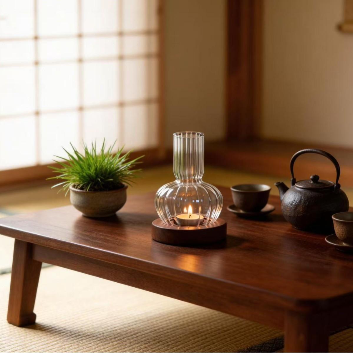 Solid Wood Base, Transparent Glass Candlestick; Elegant Centerpiece For Tea Candles, Suitable For Weddings And Table Decorations, A Mother'S Day Gift For Mom.