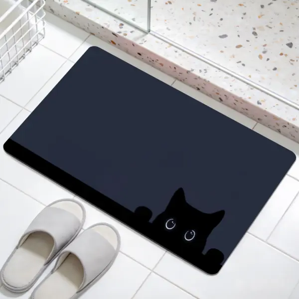 Cute Peeking Black Cat Doormat, Minimalist Dark Design, Durable Stain-Resistant Machine-Washable Welcome Rug | Non-Slip Entryway, Kitchen & Porch Decor Area Carpet homeessentials