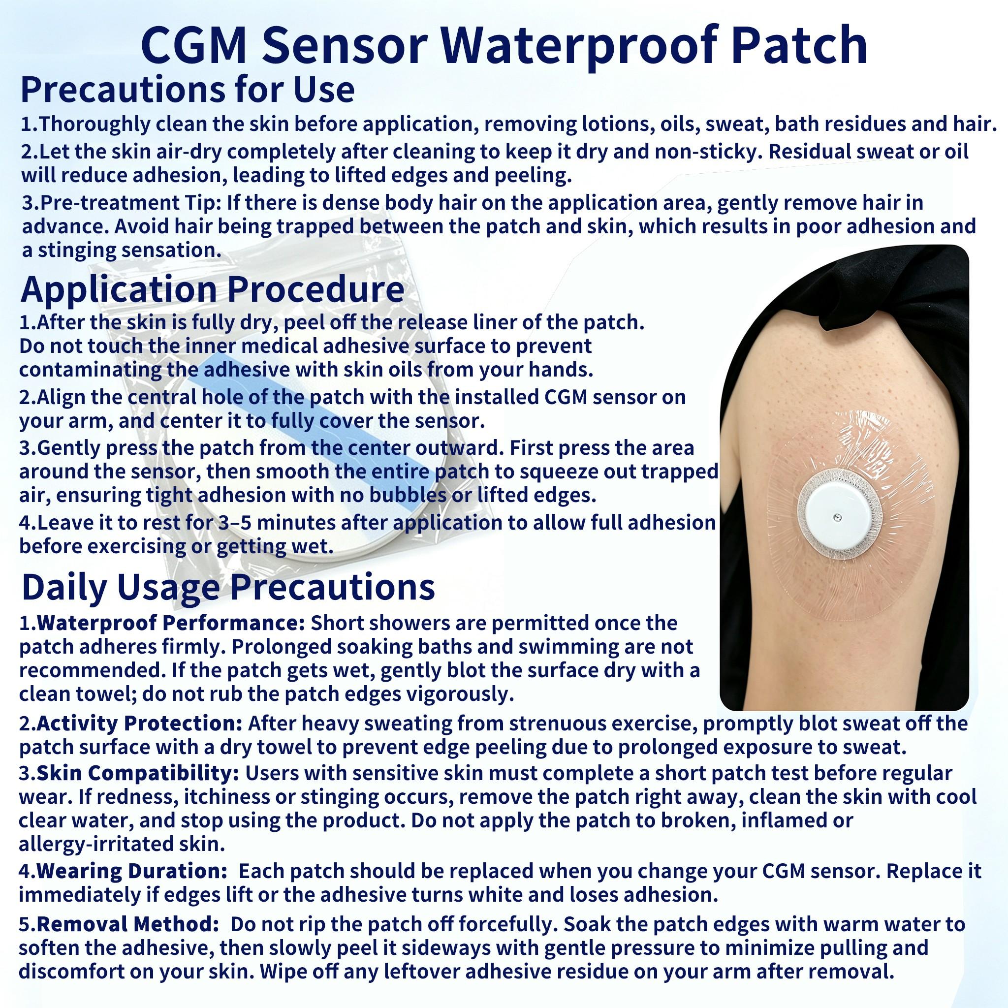 115 Count Universal CGM Overpatches for FreeStyle Libre 2/3 & Dexcom G7, 9cm/3.54inch Breathable Waterproof Sensor Tape with 4cm Non-Stick Center, Strong Adhesion Hypoallergenic Adhesive Patches to secure the sensor (Sensor Not Included)