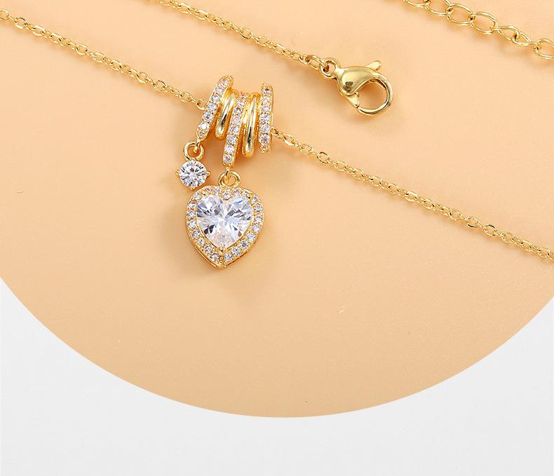 Unique design exquisite heart-shaped zircon necklace, summer fashion temperament collarbone chain, versatile cross-border pendant accessory
