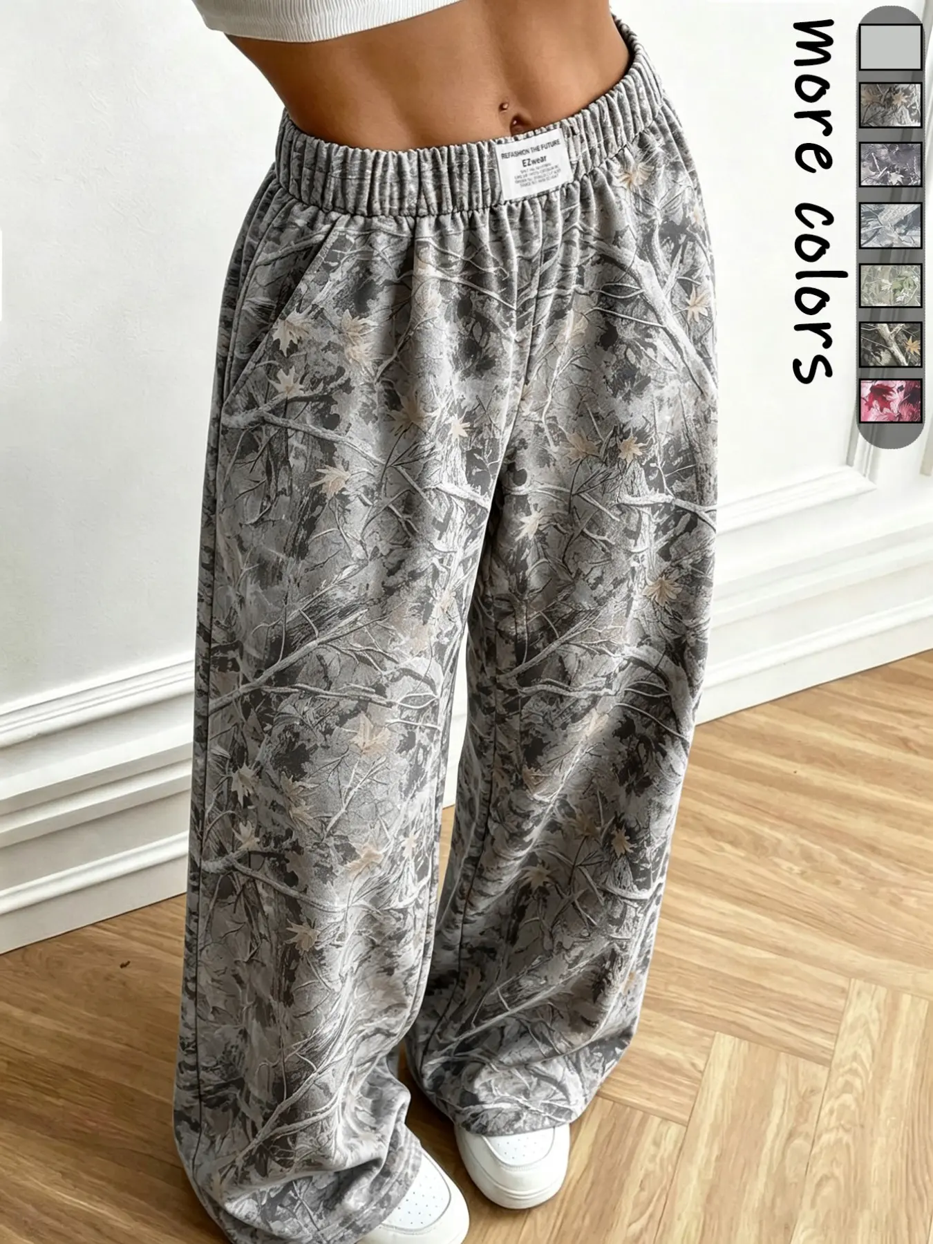 Y2K Women's American Retro Deadwood Print Knit Wide Leg Baggy Pants, Elastic Waist Loose Casual Sweatpants, Stylish Slim Fit Sports Bottoms, Suitable For Daily Home, Commute, Dating And Shopping Outfits