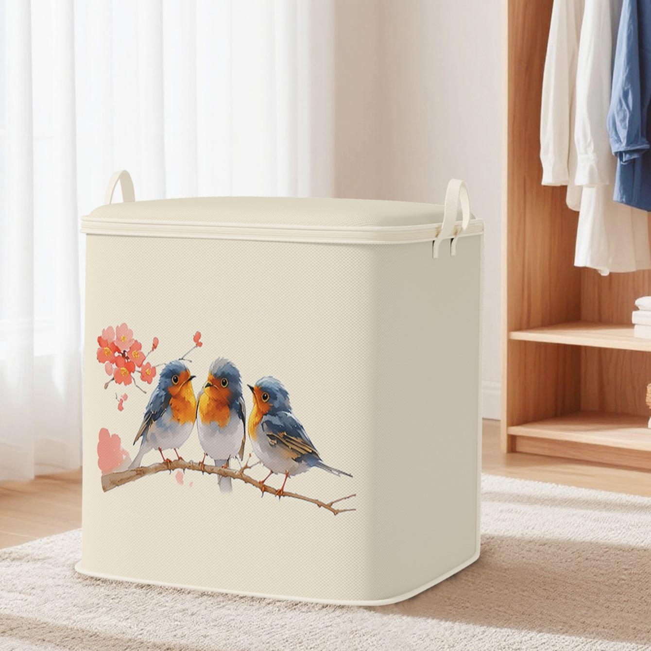 Large Capacity Foldable Storage Bag, Sparrow Pattern Print, Durable Non-Woven Fabric, Perfect Home Gift, Suitable for Blankets and Clothes