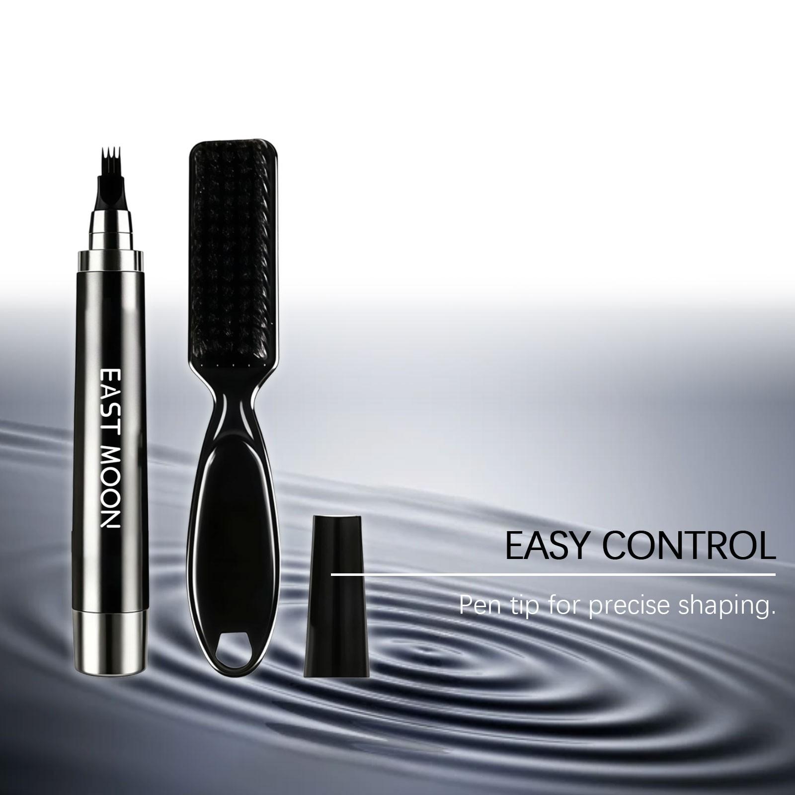 Men's Waterproof Carbon Powder Beard Contouring Pen (1 Set), Natural Black, Sweat-Proof, Outline The Contour, Perfect for Father's Day Gift