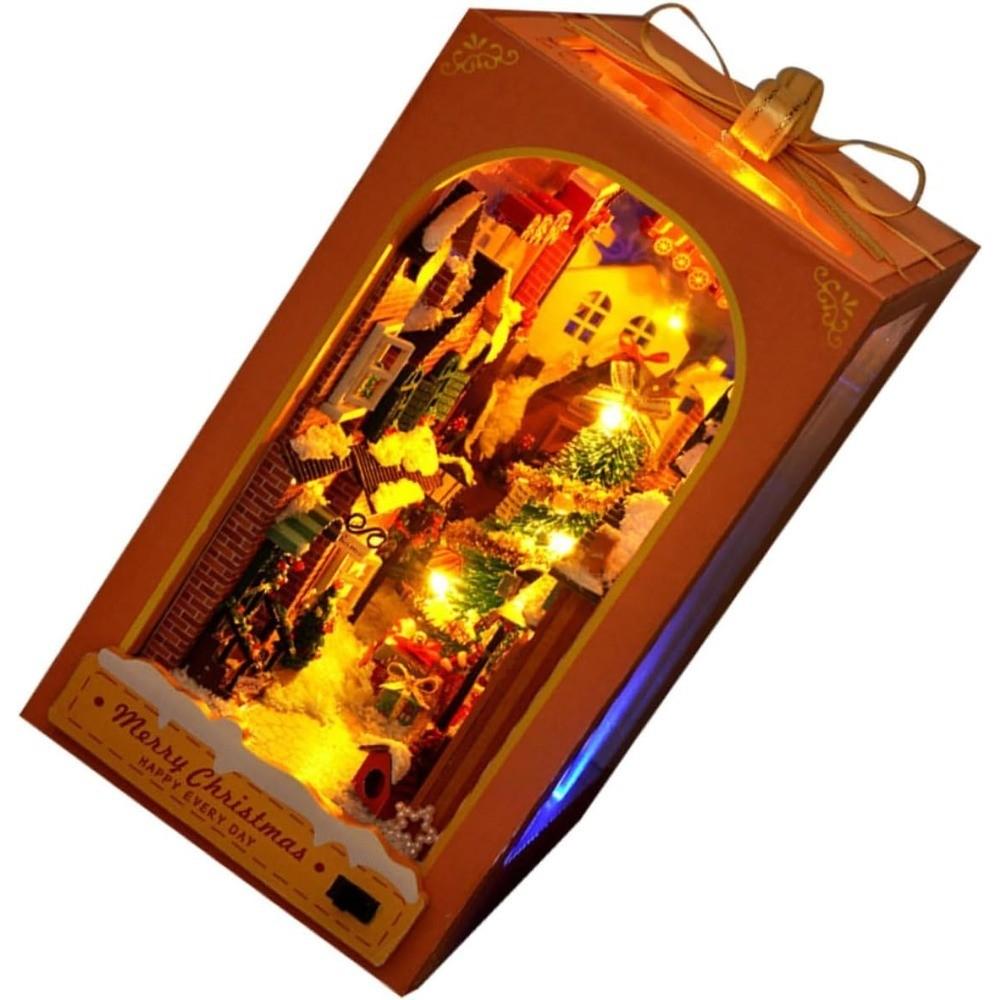 Wooden Christmas House Model Unfinished Assembly Kit, Creative Home Decor, Holiday Displays, Bookends, No Battery Required