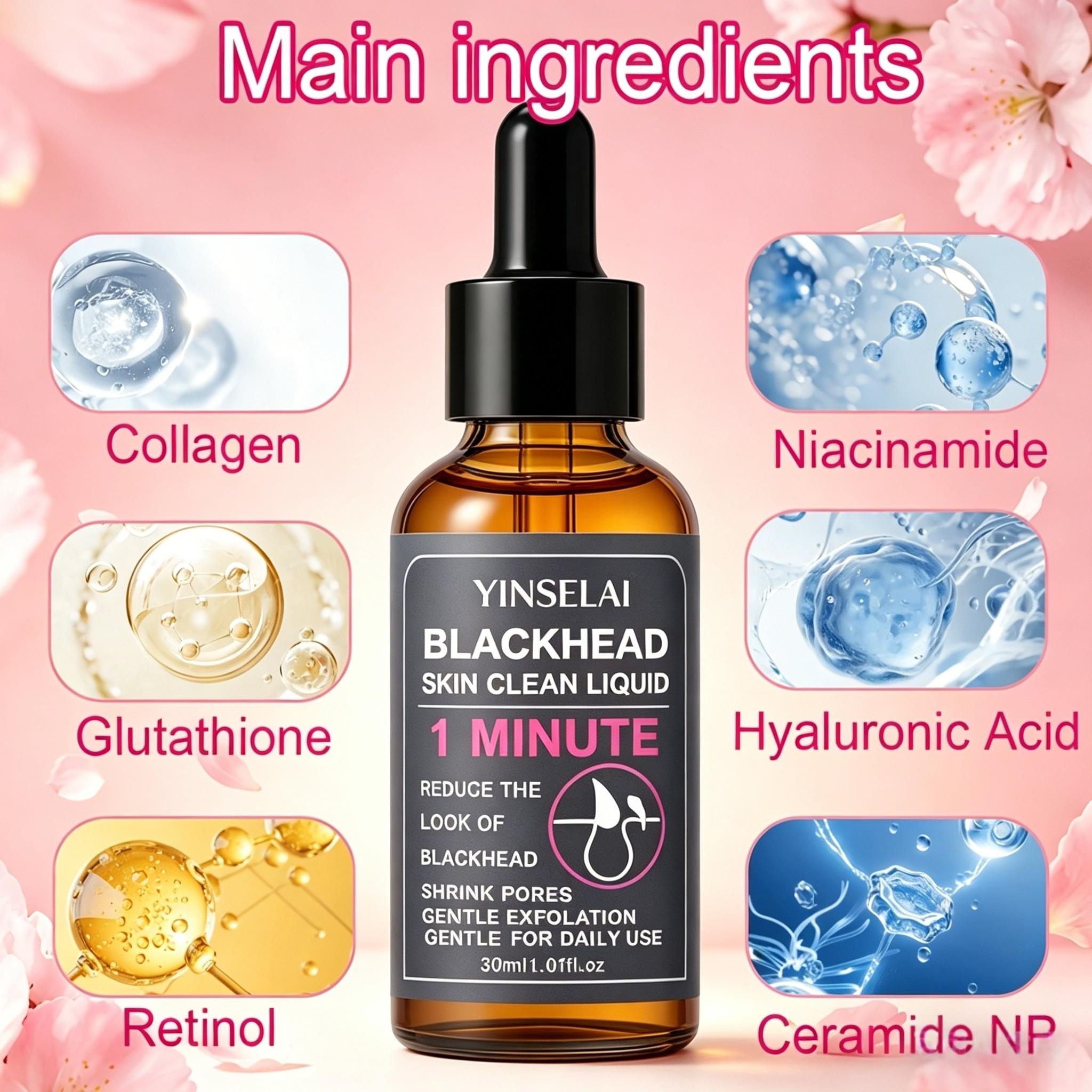 Blackhead Remover Essence, Tighten Pores, Deep Exfoliation, Remove Blackheads and Whiteheads, Suitable for All Light Skin Tones, Oil Control, Hydrating